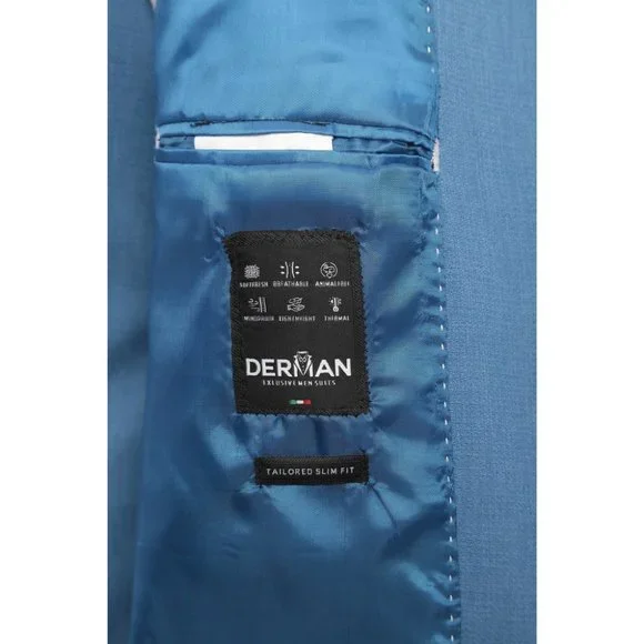 Derman Sky Blue Patterned Fabric Luxury Suit 3 Pieces